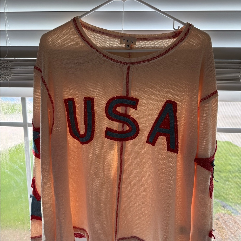 POL USA Women's Top - Cream,Blue and Red